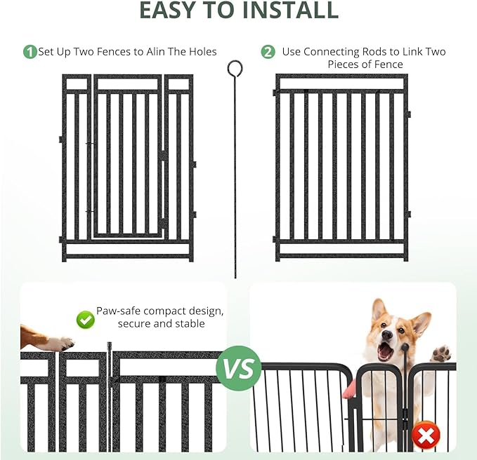 Dog Fence Outdoor Indoor, 47 Inches Height 08 Panels(6gates & 42panels) Dog Playpen for Large/Medium/Small Dogs Metal Dog Pen for Yard Camping and RV [Black-Silver]