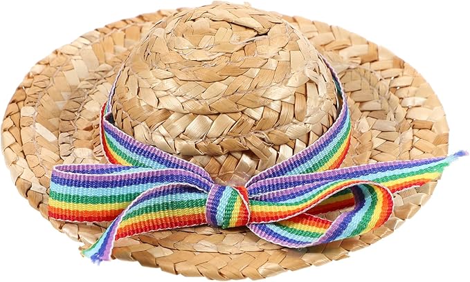 Dog Straw Hat Woven Pet Hat with Natural Straw Bow for Small to Medium Dogs Pet Supply for Photo Shoot and Birthday Celebration