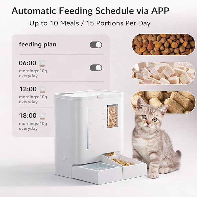 Waithem Wi-Fi Automatic Pet Feeder and Waterer for Cats&Dogs, 2-in-1 Set Large Capacity for 2 Weeks, Intuitive App Operation, 2 Way Power Supply, Detachable for Cleaning