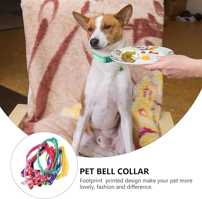 KALLORY 8pcs Mixed Color Printed Dog Collars with Bells Adjustable Pet Printed Collars for Dogs and Cats Basic Pet Supplies Random Color