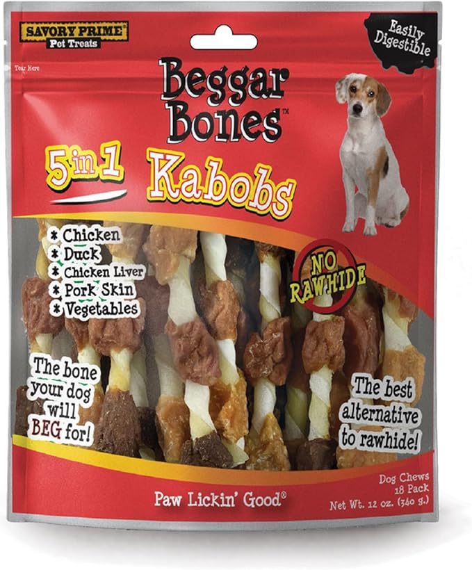 Savory Prime 8062091 8 in. Beggar Bones 5-in-1 Kabobs Grain Free Treat for Dogs - Pack of 1818