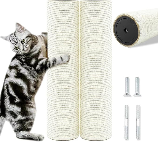 Cat Scratching Post Replacement Pole，2 PCS 11.81in Cat Tree Replacement Post，Natural Sisal Cat Tree Replacement Parts with M8 Screws，Cat Scratch Post Replacement for Refurbishment (11.8in/30cm)