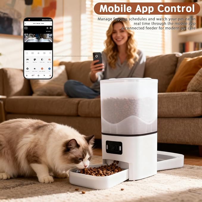 Automatic Cat Feeder with Dual HD Cameras for 2 Cats, 5G/2.4G WiFi Smart Pet Feeder with Night Vision, APP Control, Portion & Schedule Feeding, Multi-Pet Auto Food Dispenser-6L