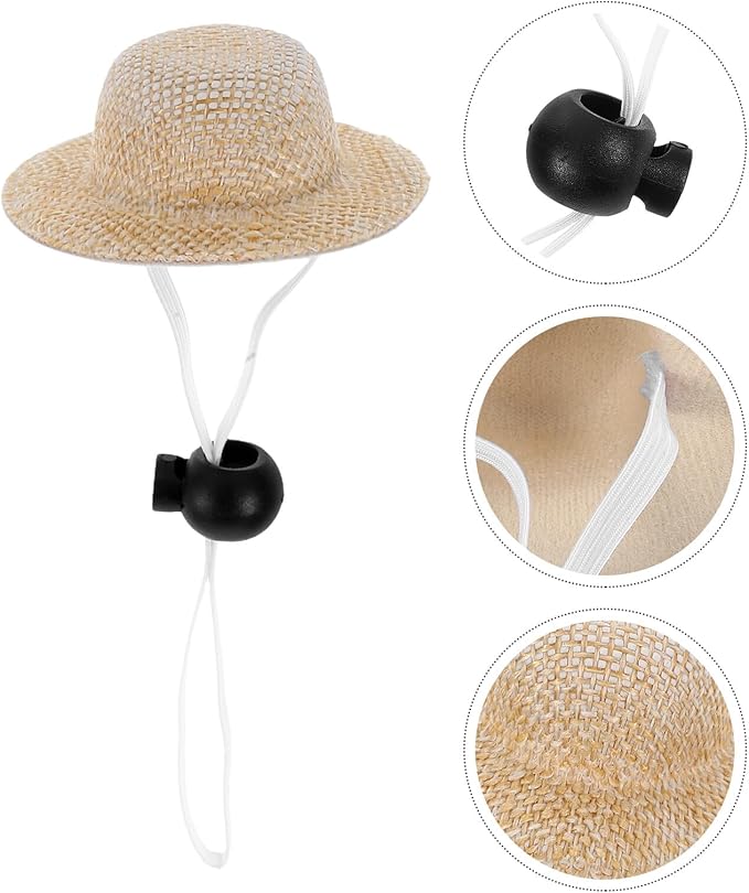 BESTYASH Decorative Pet Hat 2pcs Set, Wear-Resistant Delicate Dog and Puppy Straw Farmer Hats with Elastic Band, Beige Color, Inner Diameter 3.2cm, Summer Outdoor Dog Supply Accessories