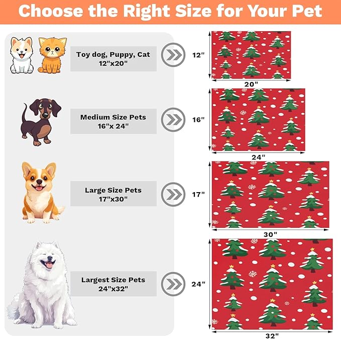 Winter Tree Dog Food Mat for Floors Absorbent, Quick Dry Water Dispenser Mat for Food, Water, Pet Supplies 24" x 32", Christmas Snowflake