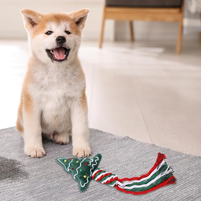 Dog Rope Toy Christmas Dog Toy Lightweight Pet Supplies for Aggressive ers Dog Toy for Playing Training Xmas Gifts, Christmas Tree