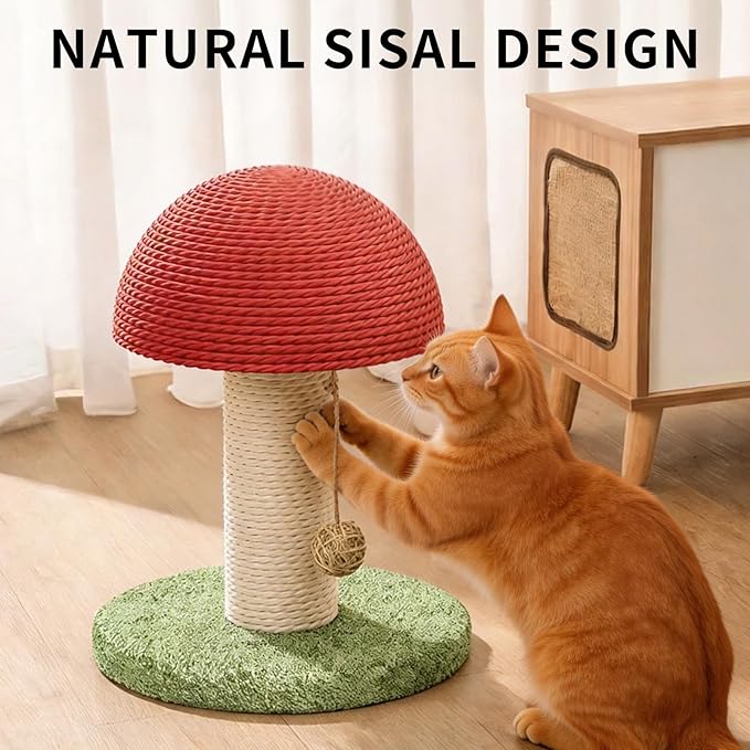 Cat Scratching Post & Cat Tree 6.3×7.1×11 in, Mushroom Shaped Small Cat Tower with Natural Sisal Rope, Durable Cat Scratcher & Cat Toy for Indoor Cats & Kittens