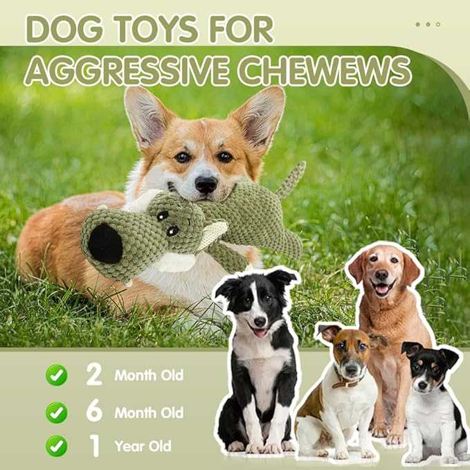 Dog Plush Toys for Aggressive Chewers, 2025 New Interactive Dog Toys for Heavy Chewers Durable Chew Toys Dog Plush Toy, Upgrade Dog Toys Indestructible Dog Puppy Squeaky Chew Toys (Grey)