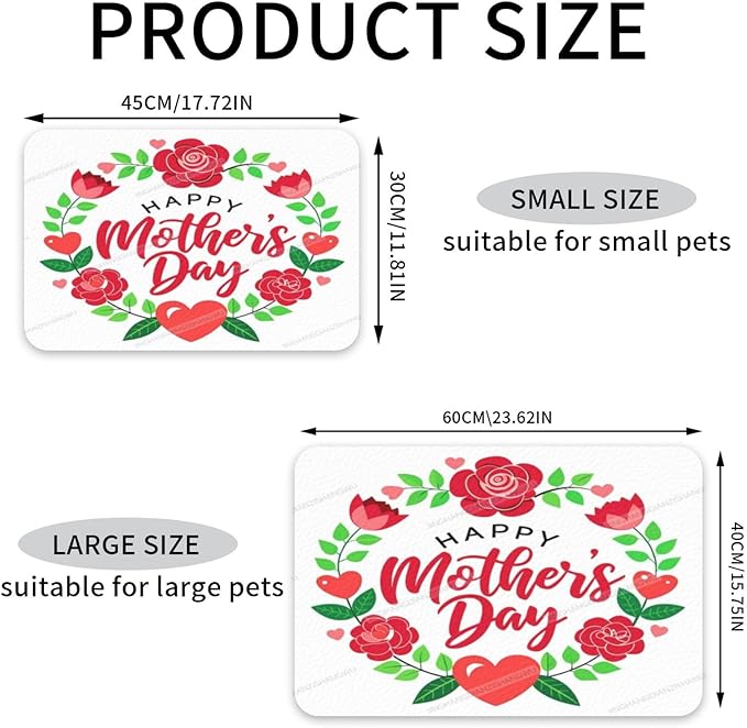 Dog Food Mat Dog Mat for Food and Water 18X12In Happy Mother's Day Floral Gift Mom Ks No Stains Cat Pet Feeding Mats Water Bowl for Messy Drinkers