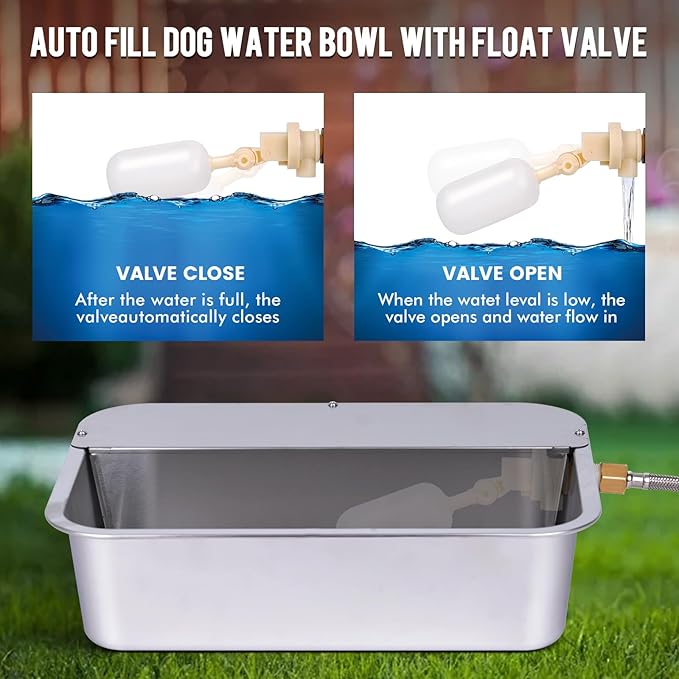 3Gal Automatic Outdoor Dog Water Dispenser for Dogs Self Filling Water Bowl Large Breed Auto Fill Dog Waterer Stainless Steel Pet Waterer for Big Cat Chicken Goat Sheep Livestock (15.7" X 11.8")
