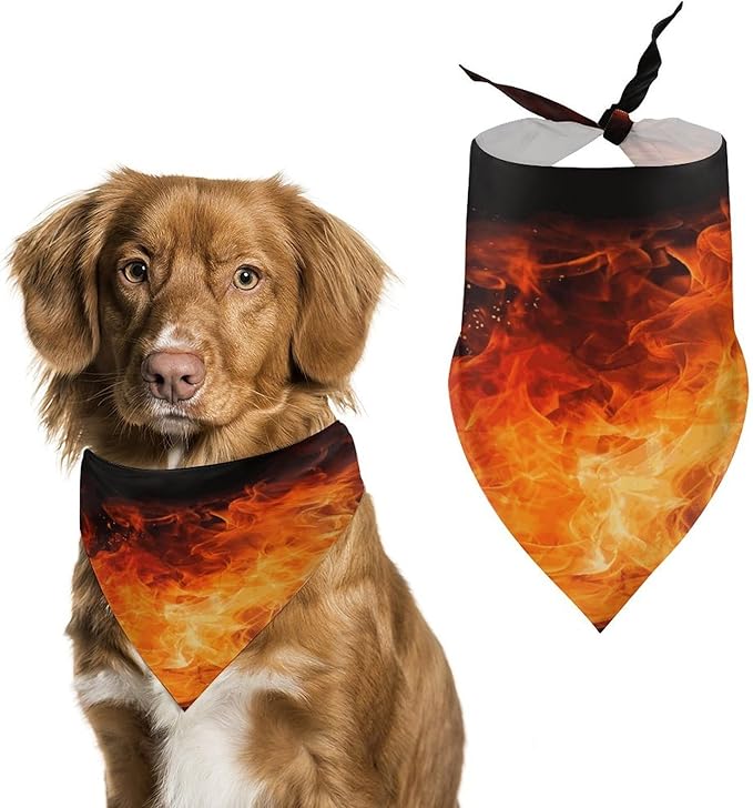 Dog Bandana Spring Pet Scarf Adjustable Triangle Roaring Flame Printing Dog Bib Washable Polyester Puppy Bandana for Small Medium Large Dogs Cat Birthday Party Supplies