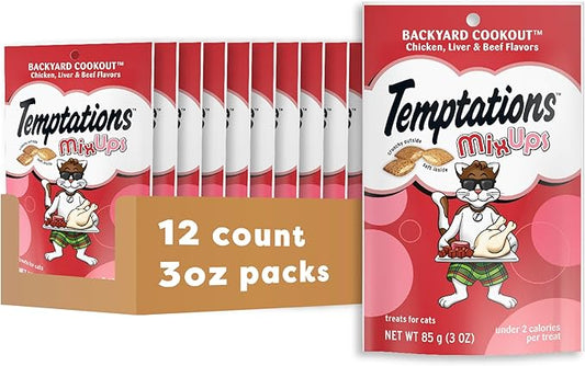 Temptations Cat Treats MixUps Backyard Cookout Flavor Crunchy, Soft Cat Treats, 3 oz. Pouch (Pack of 12)