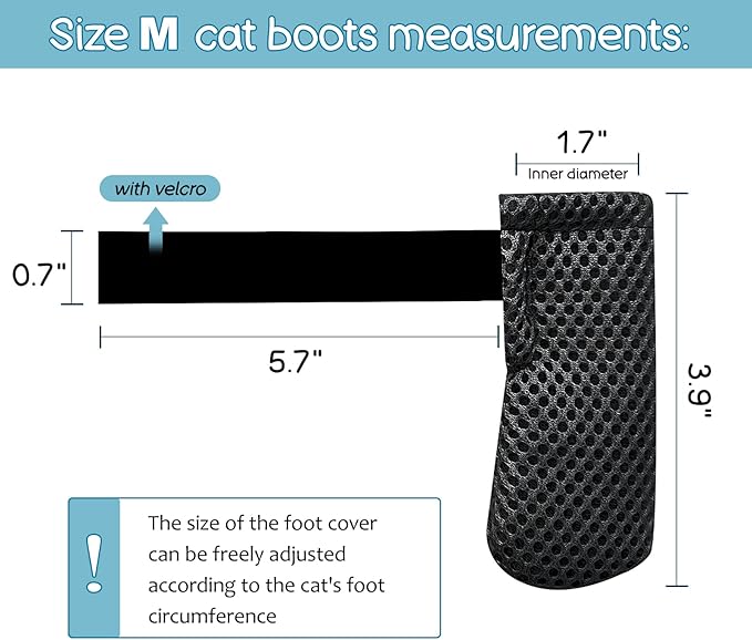 Anti-Scratch Cat Boot Covers - Paw Protectors (Mesh, Non-Slip, Breathable) - 4 Pairs (M, Black) - Suitable for Family Pet, Cat Bathing & Nail Cutting