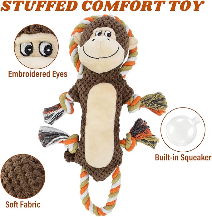 Squeaky Durable Dog Toys, Large Breed Dog chew Toys, Interactive Toys, Stuffed Plush Puppy Toy with Crinkle Paper for Small, Middle, and Big Dogs, Monkey Dog Toy,Orangutan Shape