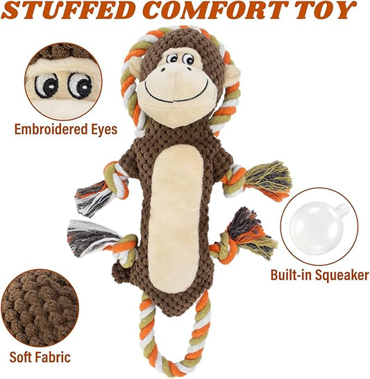 Squeaky Durable Dog Toys, Large Breed Dog chew Toys, Interactive Toys, Stuffed Plush Puppy Toy with Crinkle Paper for Small, Middle, and Big Dogs, Monkey Dog Toy,Orangutan Shape