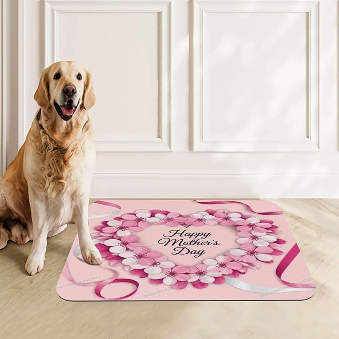 Pet Feeding Mat Happy Mother's Day Floral Gift for Mom Gw Absorbent Pet Placemat for Food Water Bowl with Waterproof Rubber Backing 18X12In Quick Dry Water Dispenser Mat Dog Cat