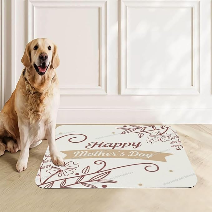 Dog Food Mat Happy Mother's Day Floral Gift for Mom Fy Absorbent Water Bowl Mats Cat Pet Feeding Placemats 18X12In