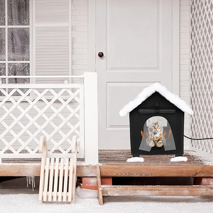 BWOGUE Elevated Heated Cat House for Outdoor Cats in Winter, Waterproof & Insulated Feral Cat Shelter for Outside Cats,Weatherproof Feral Cat House for Outside (Black, L)