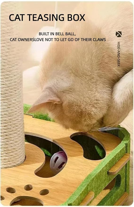 Cat Scratching Post Premium Basics Kitten Scratcher Sisal Scratch Posts with Rotating Teaser Wand, Hanging Balls, Interactive cat Toy Box, 14in for Kittens or Smaller Cats
