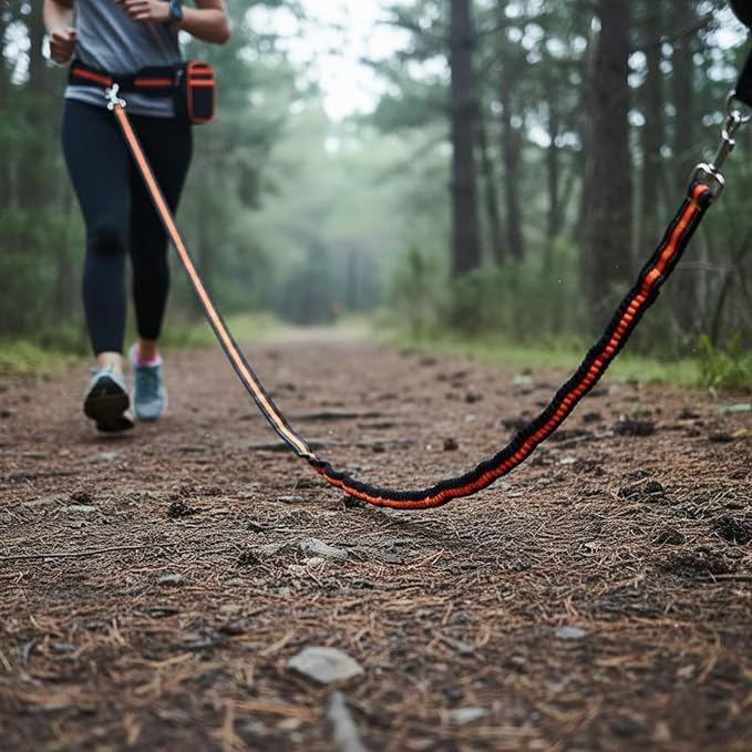 Bungee Dog Leash Waist Belt Utility Pouch Reflective Dog Running Leash Water Bottle Holder Pet Supplies for Runners, Joggers, Jogging, Walking, Hiking