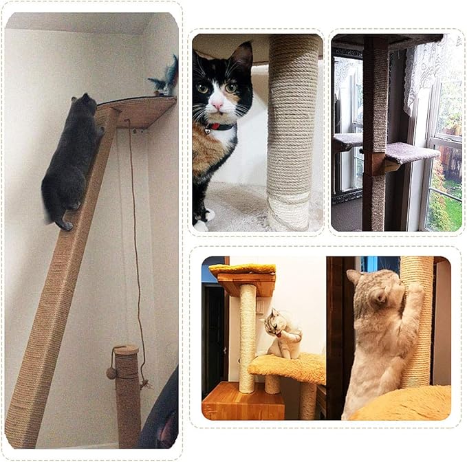 Aoneky Replacement Cat Scratching Post Sisal Rope - Hemp Rope for Cat Tree and Tower (1/4'' 66 Ft)