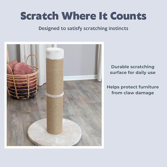 TRIXIE Rue Cat Scratching Post 31.5 Inch - Cat Scratcher with Soft Fabric Covering Base and Durable Sisal Rope - for Large Cats - in Beige