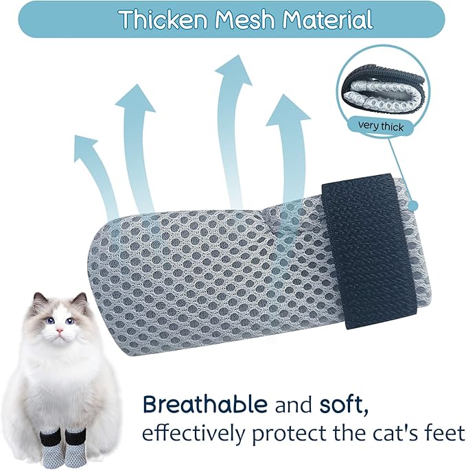 Cat Boots,paw Covers Anti-Scratch Cat Foot Covers for Cats Adjustable Mesh Cat Claw Protectors Non-Slip Breathablesuitable for Family Pet Cat Bathing and Nail Cutting (4 Pieces) (m, Grey)