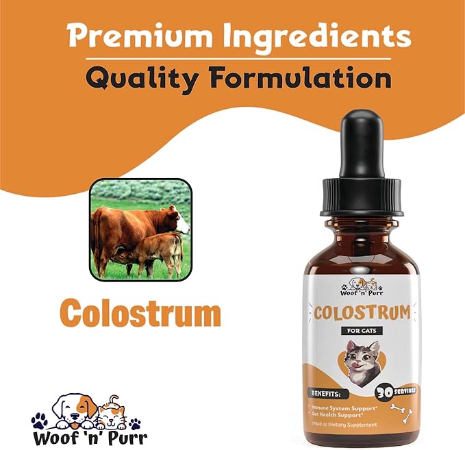 Colostrum for Cats - May Help to Support Cat's Allergies, Immune Health, Skin & Coat Health & Much More - Cat Immune Support - Cat Skin and Coat Supplement - 1 fl oz - Chicken Flavor