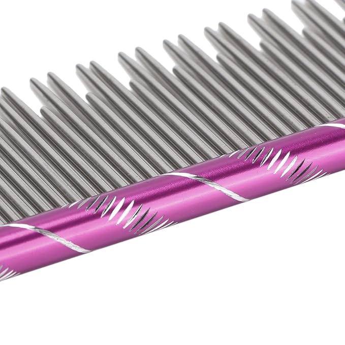 Dioche Stainless Steel Cat Comb for Gentle Grooming and Detangling – Pet Hair Removal Tool with Density Teeth for Breeds (Purple)