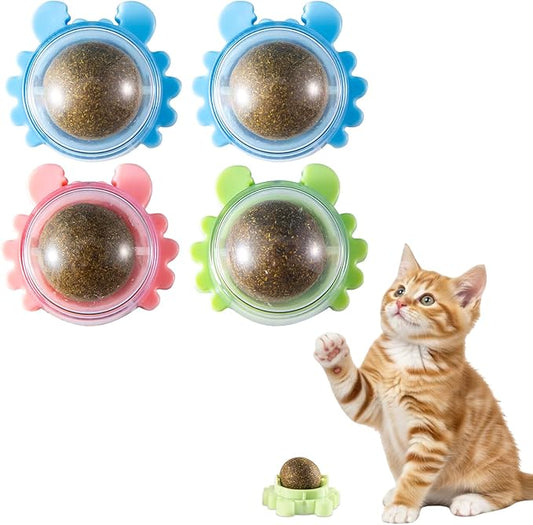 Catnip Ball 360° Balls for Cats Catnip Balls Interactive Toys Wall Catnip Toy Cat Nip Anxiety Relief Indoor Edible Rotatable Play Chew Teeth Cleaning Cat Nips Organic Ball 4 Pack