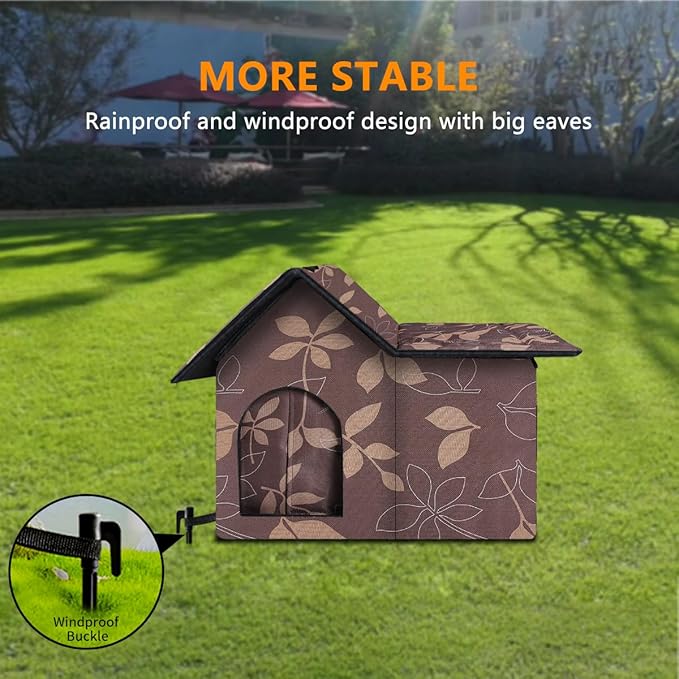 Large Outdoor Cat House Weatherproof, Houses for Outdoor Cats Feral, Collapsible Outside Cat House with Windproof Door, DIY Cardboard and Soft Mat, Insulated Stable Stray Cats Shelter in Winter