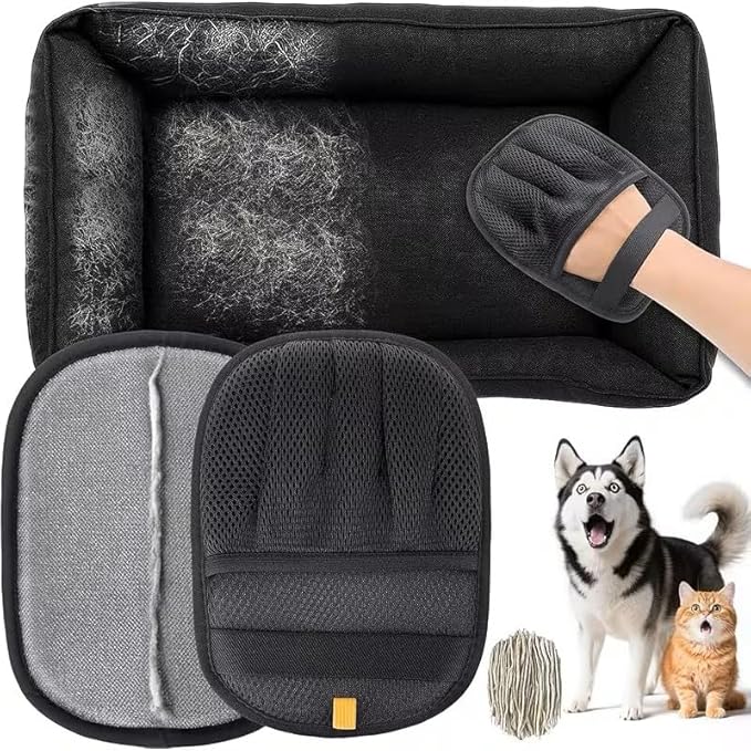 Pet Hair Remover Gloves for Dogs & Cats – Reusable Grooming Mitt with Five Finger Design, Remove Fur from Couch, Carpet, Car & Furniture (1 Pair)