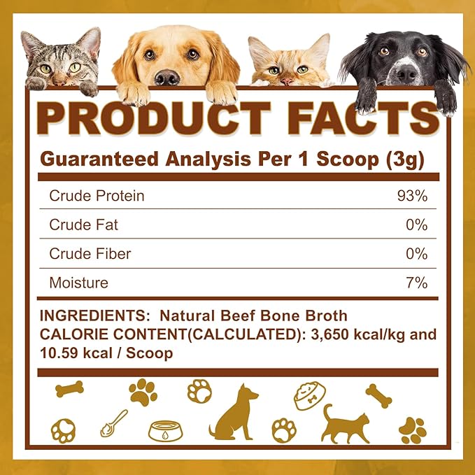 Zammex Grass-Fed Beef Bone Broth Protein Powder for Dogs & Cats - Joint & Bone Support, Healthy Fur Enhancer, Pet Food Topper for Dry & Wet, 10.58oz (Pack of 2)