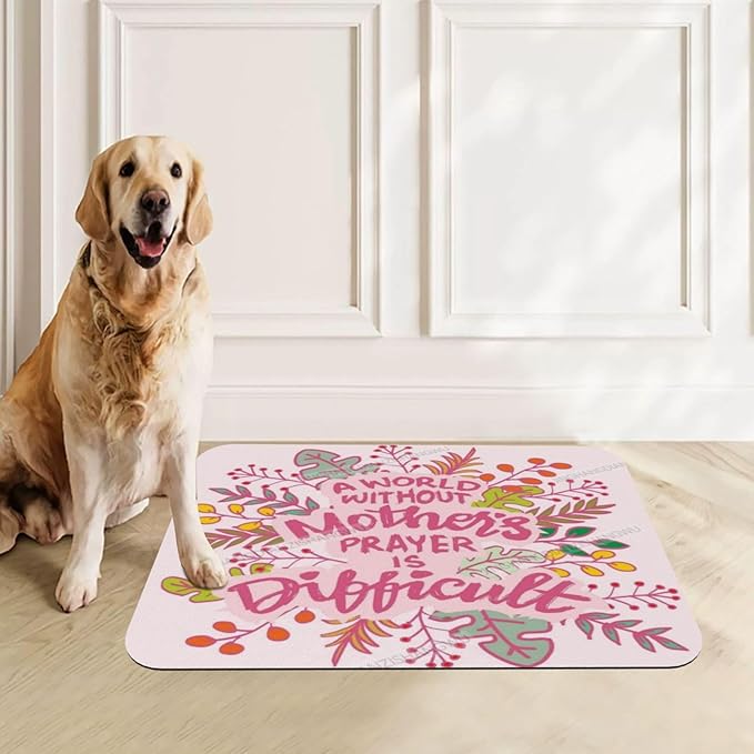 Dog Food Mat Dog Mat for Food and Water 18X12In Happy Mother's Day Floral Gift Mom Bc No Stains Cat Pet Feeding Mats Water Bowl for Messy Drinkers