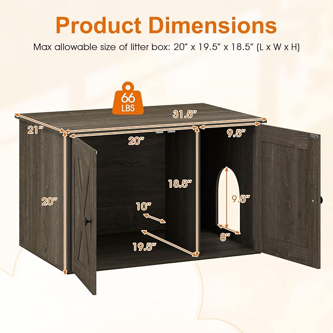 Tangkula Cat Litter Box Enclosure, Hidden Cat Washroom Cabinet with Double Doors, Divider, Side Entry, Indoor Wooden Cat House End Table, Enclosed Litter Box Furniture (Oak)