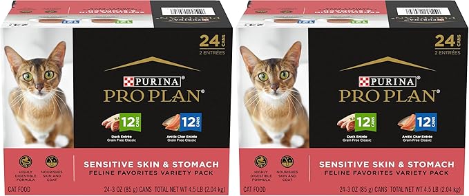 Purina Pro Plan Sensitive Skin and Stomach Wet Cat Food Variety Pack,Duck and Artic Char Entrees - 3 oz. Cans,(Pack of 48)