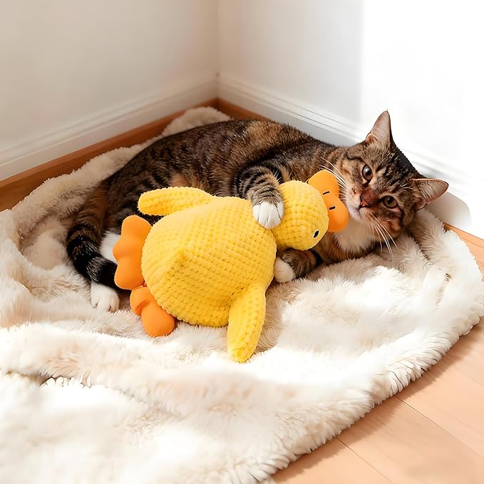 Interactive Calming Duck Chew Toy｜Squeaky Plush with Soothing Sounds - Designed for Dogs, Relieves Anxiety, Suitable for Cats & Dogs Indoors & Outdoors, for Pet Use Only (Yellow, Large)