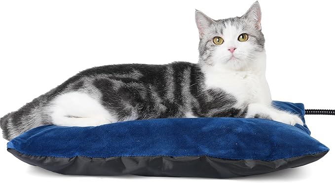 MARUNDA Outdoor Heated Cats Bed - 100% Waterproof Outdoor Heated Pet Bed with Double Built-in AutoThermostat - Heated Pet Bed for Outside Animals (20" x 16" (L), Blue)