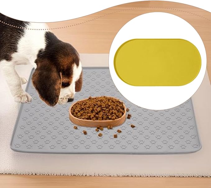 Pet Feeding Dog Food Mat Multifunctional Supplies Anti Slip Silicone Contain Spills Replace Pad Accessories Placemat, Yellow