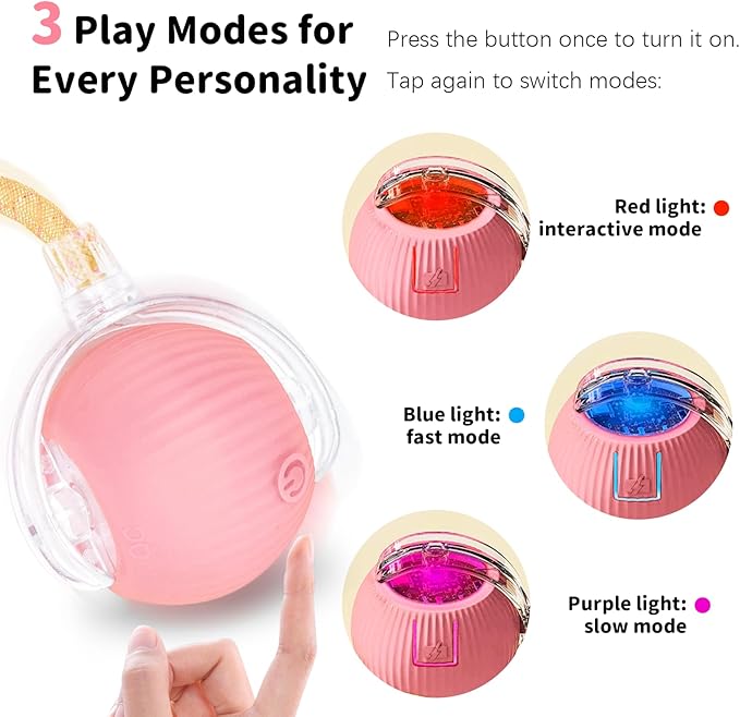 Interactive Cat Toys for Indoor Cats Smart Automatic Ball Rolling for Bored Kitten Pet Upgraded Speedy Moving Chase Dogs Toy Valentine's Day Gift Pink Dragonfly