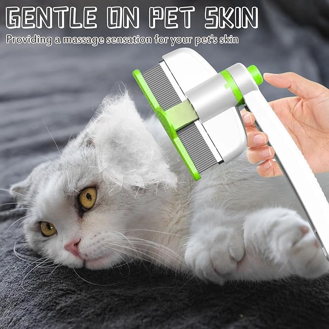Pet Hair Removal Comb, 2025 Upgraded One Click Self Cleaning Grooming Brush, Cat Brush Comb with Non slip Handle for Short & Long Hair, Pet Grooming Supplies for Cats & Dogs Massaging (green)