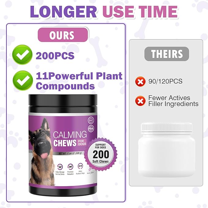 Calming Chews for Dogs 200pc Dog Treats and Bites with Melatonin - Dog Calming Snacks to Help Promote Calm for Dogs Dealing with Noise, Thunder, Barking,Separation,Chewing