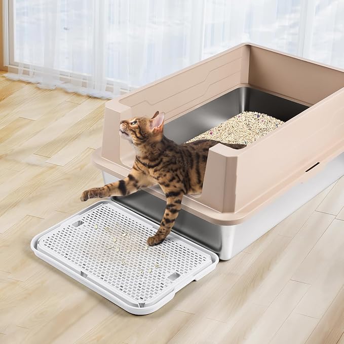Large Cat Litter Box Step Mat, 16.5"x11.2" Cat Ramp Stairs, Cat Litter Catcher for Self-Cleaning Litter Box, Cats Pedal Step Stool Ideal for Kitten & Older Cats (White)