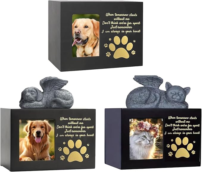 Dog and Cats Ashes Container Pet Container with Resin Angelic Figurine and Personalizing Memorial Feature Supply Box for Cats and Dog