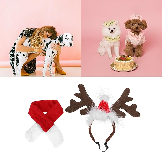 NUOBESTY Pet Christmas Hat and Scarf Set with Festive Dress-up Headgear, Winter Holiday Outfit Accessory for Dogs and Cats, Soft Comfortable Fabric for Pet Supplies