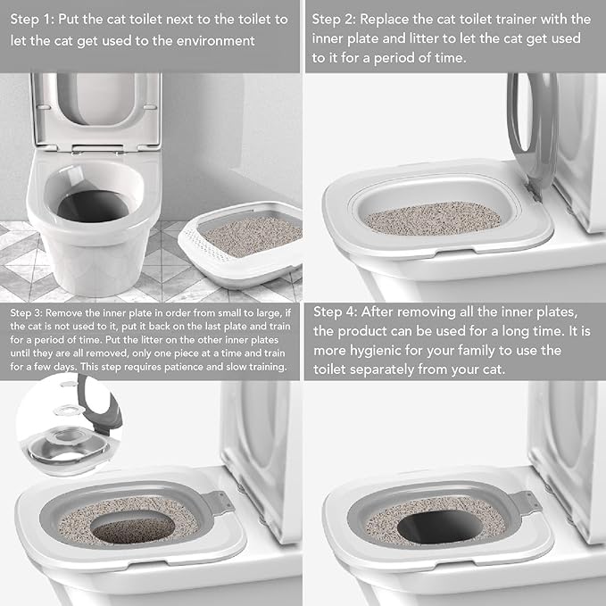 Cat Toilet Training Kit, Detachable Design for Easy Cleaning Reusable Removable Pet Toilet Trainer Seat Universal Reusable Environmentally Friendly Cat Toilets Trainer for Pet (Grey)