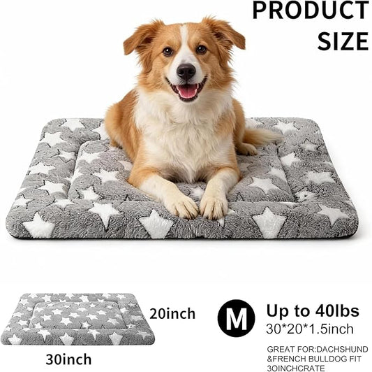 Dog Crate Mat, 4 Piece Reversible Pet Bed, Polyester, Machine Washable, Small Dogs & Cats, Rectangular(Gray Star, 30" L x 20" W x 1.5" Th)