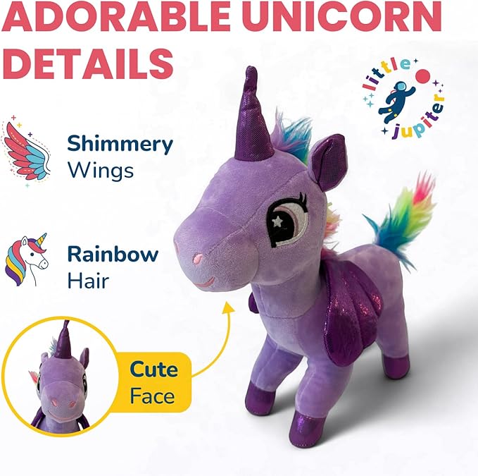 Little Jupiter Plush Pet Set w/Purse - Unicorn Stuffed Animals for Girls - Plush Toy Gift for Girls Ages 3-7 yrs (Light Purple Unicorn)