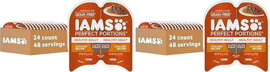 IAMS Perfect Portions Healthy Adult Wet Cat Food Cuts in Gravy, Chicken Recipe, 2.6 oz. Easy Peel Twin-Package Trays (, 48 Servings), 24 Count (Pack of 2)