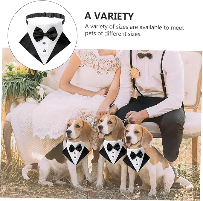 Pet Tuxedo Collar with Bow Tie, Dog Triangle Bandana Scarf, Black and White Formal Puppy Bib for Party and Holiday, Size L 60x2.0cm, Stylish Pet Supply for Dogs